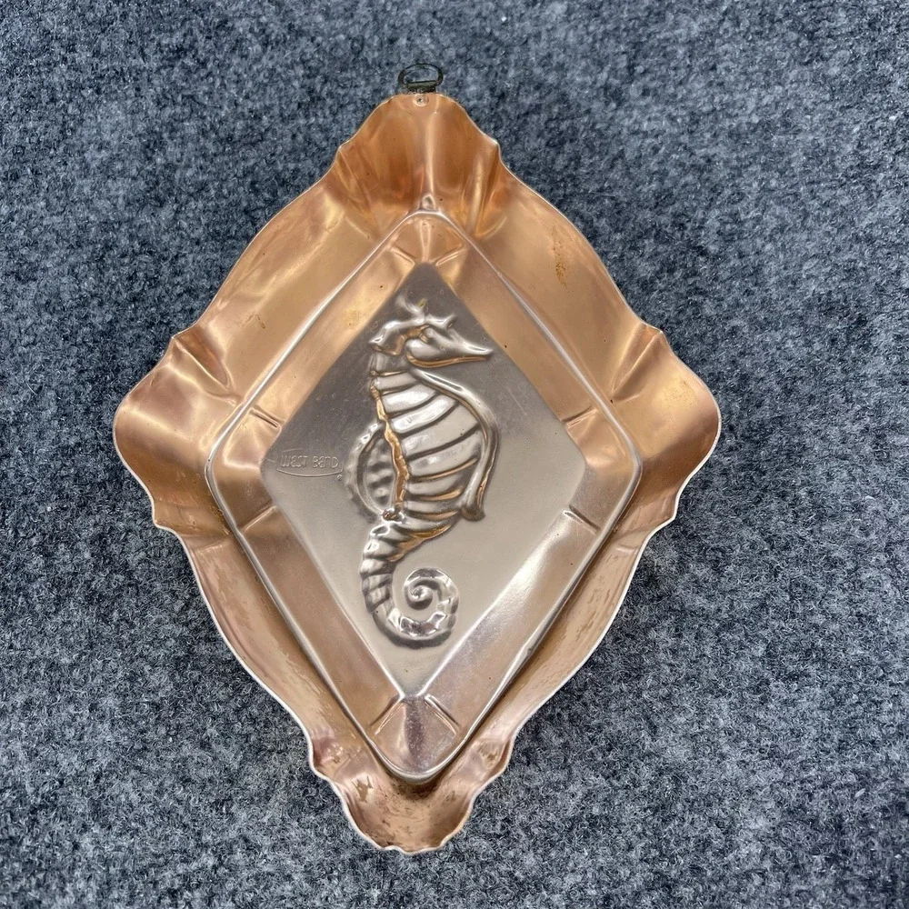 Vintage West Bend Crab Mold Seahorse Mold Copper Color Aluminum Ocean Country
